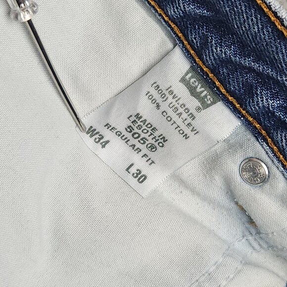 Levis Jeans Mens 34x30 Blue Denim Straight Leg 505 Mid Rise Classic American - Picture 11 of 15